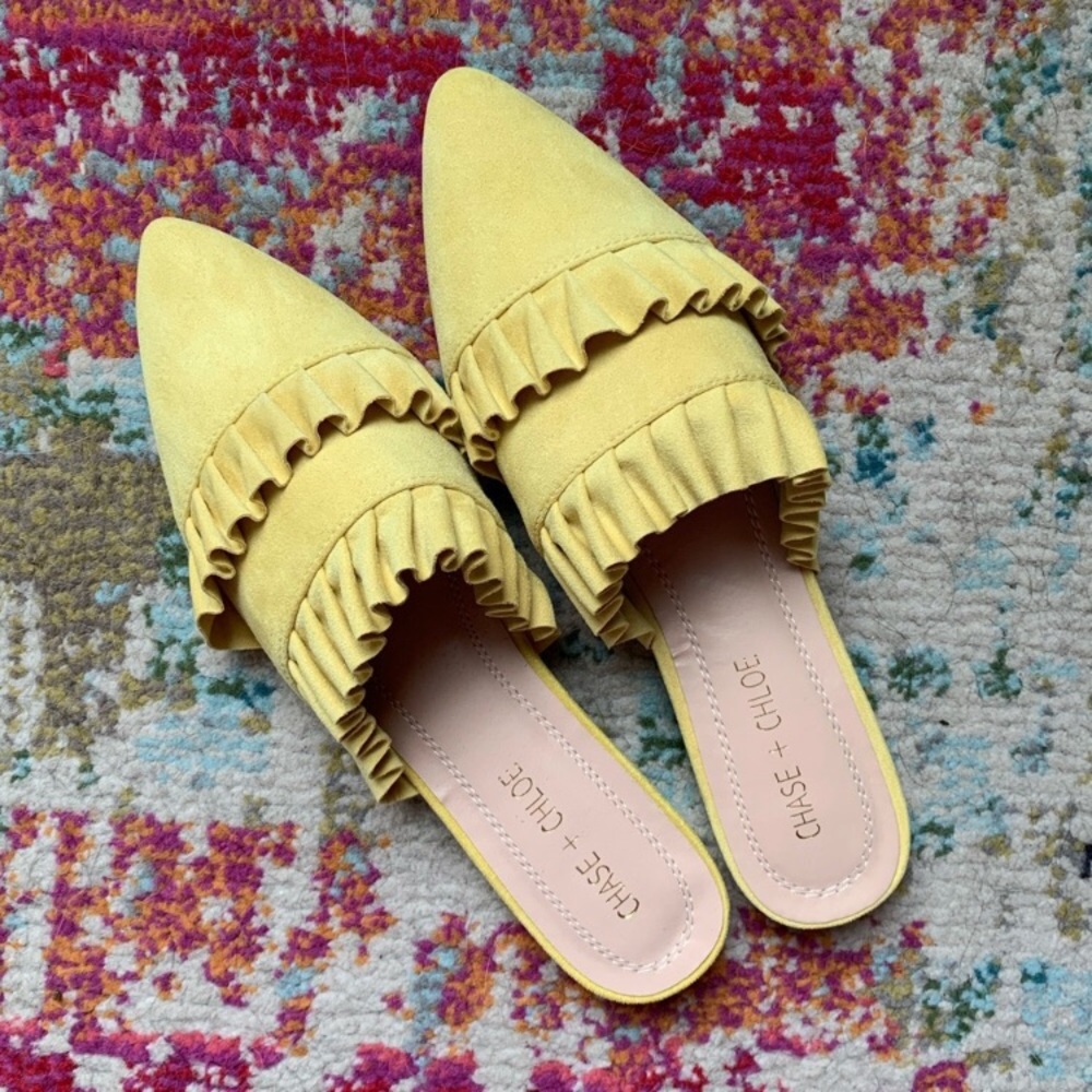 Chase and Chloe Ruffle Mules Butter Yellow Size 7